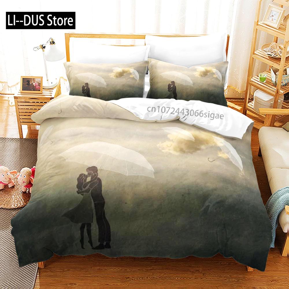 King Queen Lovers Bedding Set Single Twin Full Queen King Size Lover Oil Painting Bed Set Aldult Kid Kawaii Duvetcover 001