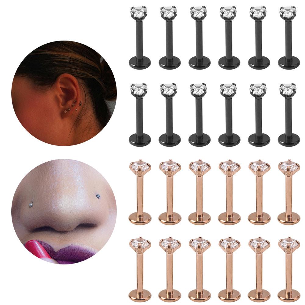 12Pcs Internally Threaded Stainless Steel Ear Studs Prevent Allergy Body Jewelry Helix Piercing