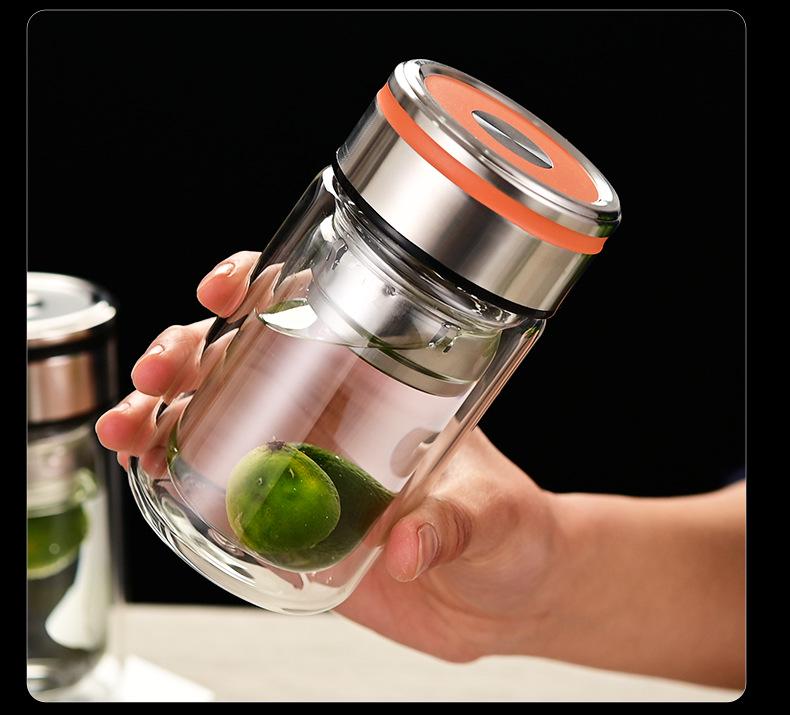 Women's Double-Walled Borosilicate Glass Tea Infuser Cup - Stylish, Compact for Office