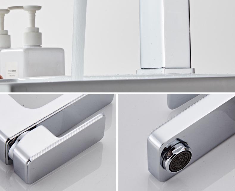 Square Single-Hole Bathroom Faucet for Hot/Cold Water