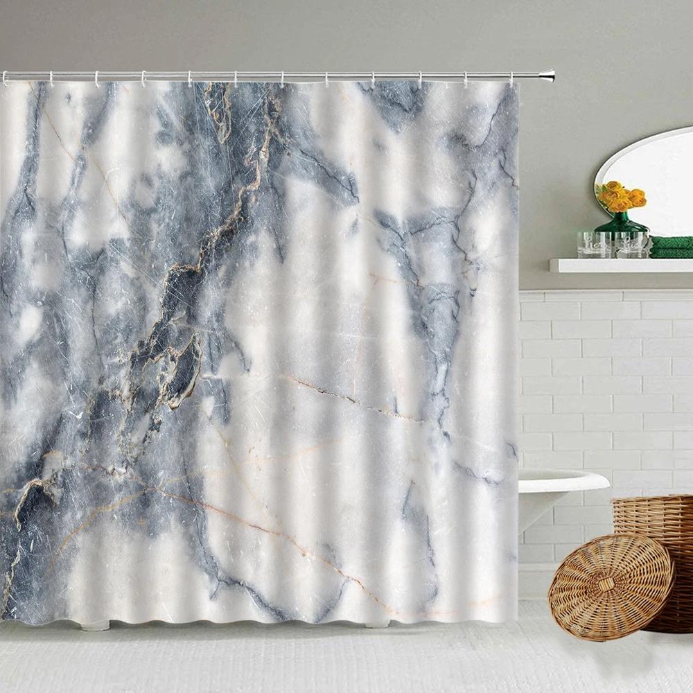 Marble Striped Shower Curtain For Bathroom, Waterproof Screen With Hook, White, Gray, Gold, Black, Decorative Accessories