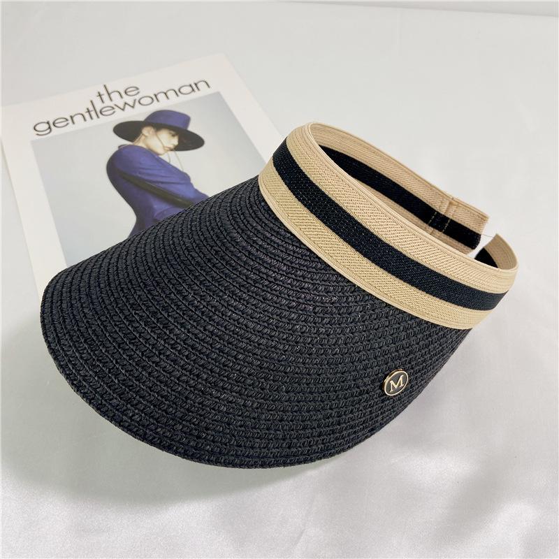 Summer Internet Celebrity Alphabet Empty Top Hat Children Sun Hat Versatile Sunscreen Face Cover Trendy Topless Straw Hat Sun Hat