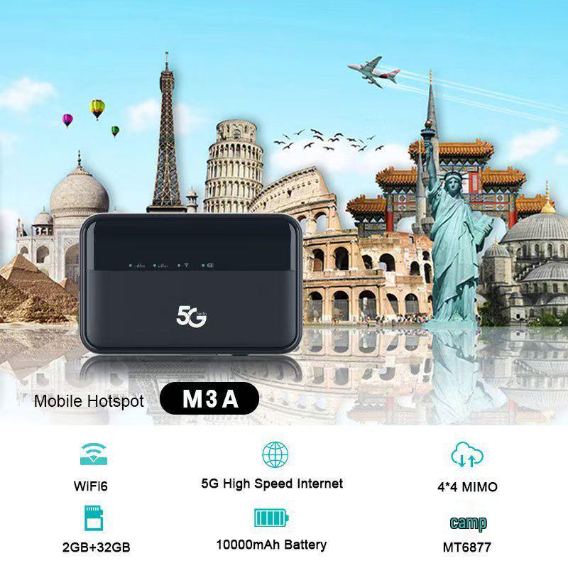 5G Portable WiFi 6 Dual-Band Router with SIM Slot & 10000mAh Battery