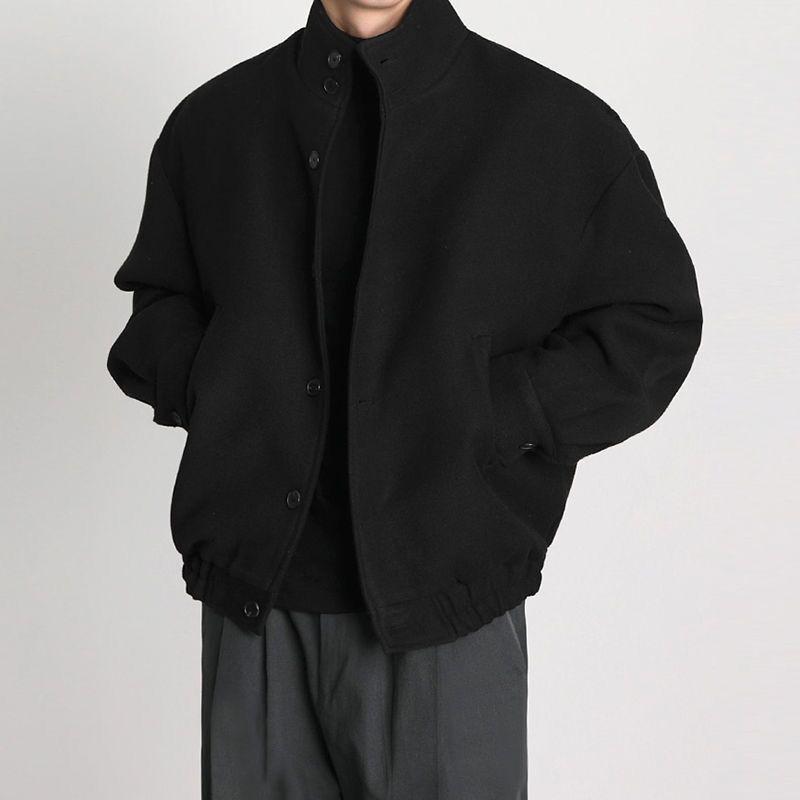 Męska Jesienno-Zimowa Wełniana Kurtka Baseballówka – Styl Brytyjski, Niszowy Design, Modna Odzież Robocza ze Stójką