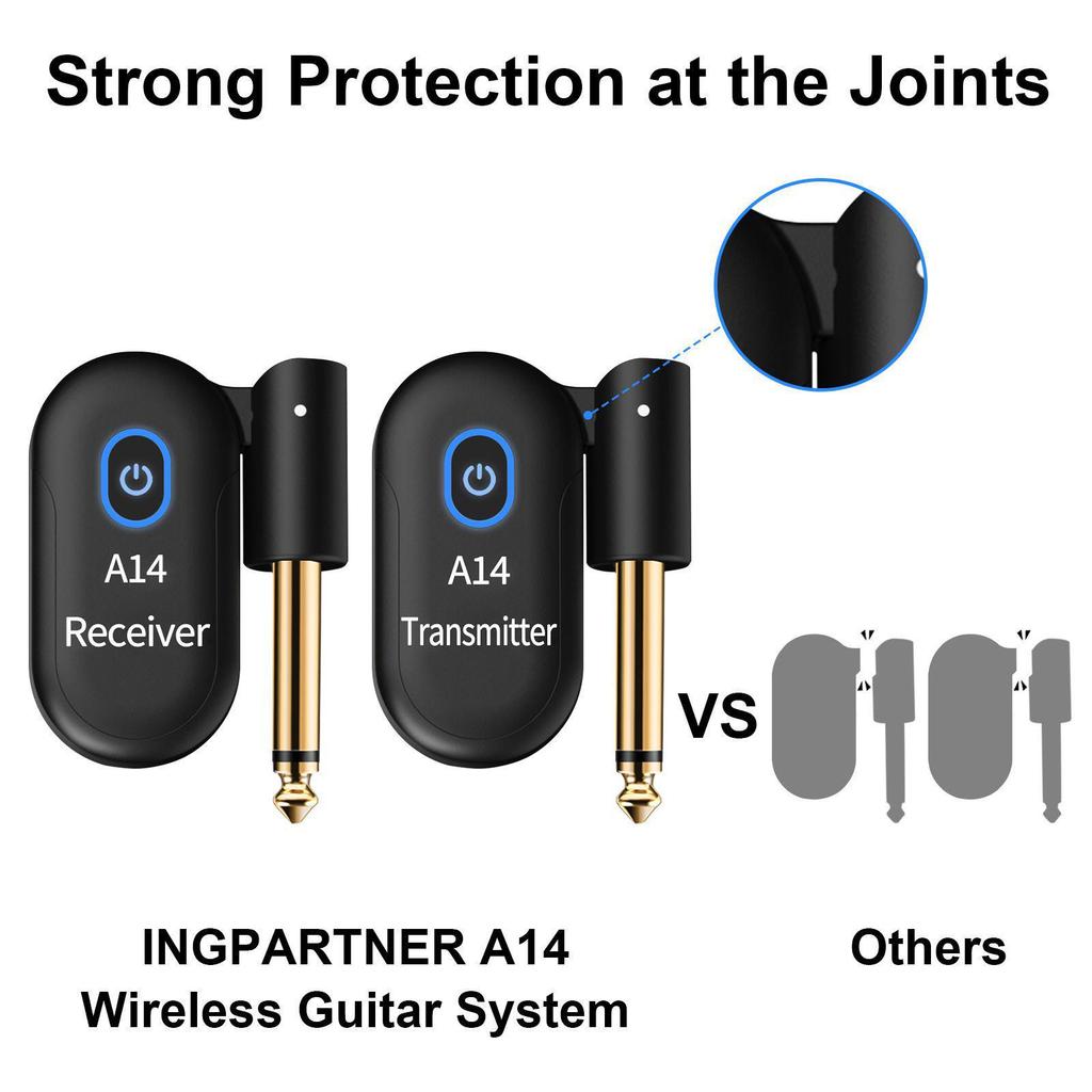 A14 Wireless Guitar Audio Transceiver: Mini Charging Transmitter & Receiver System.
