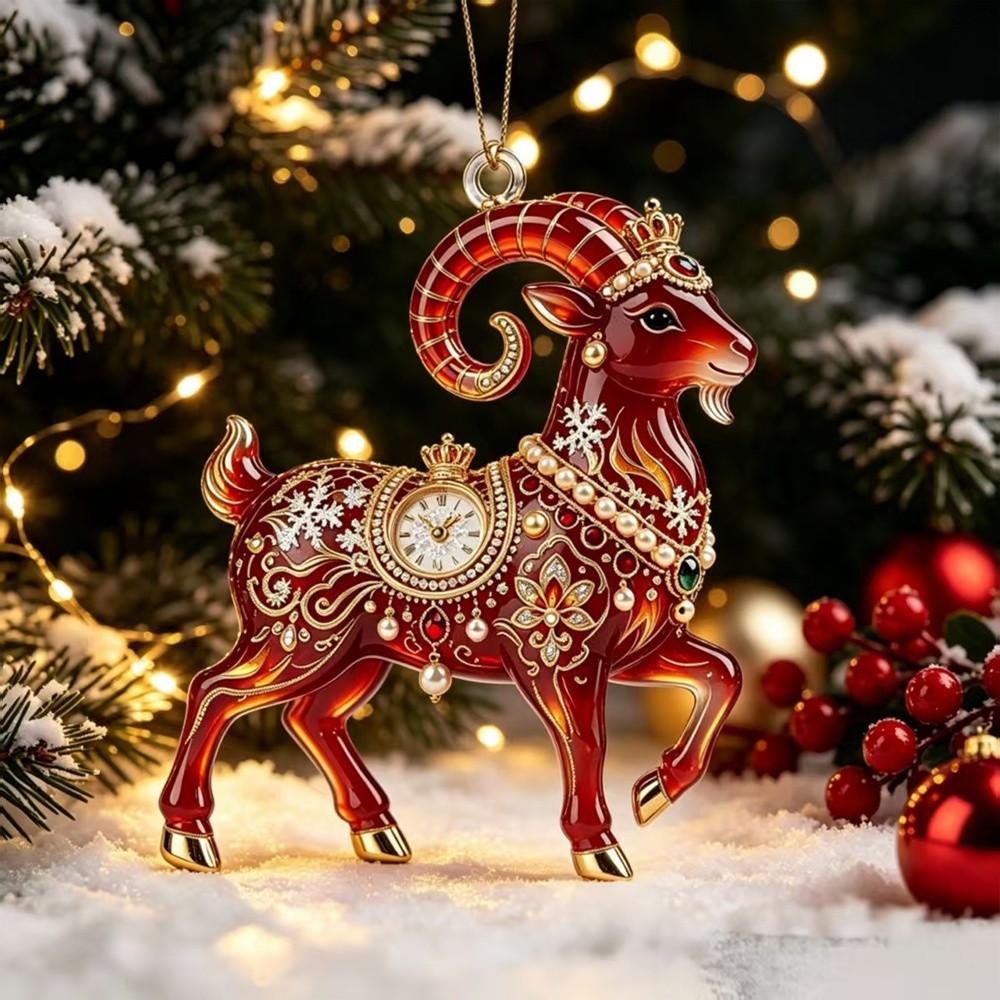 Acrylic Goat Pendant 2D Flat Christmas Tree Ornament New Zodiac Goat Souvenir  Holiday Party Decor