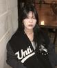 Untitled Seoul Combination Unicorn Varsity Emblem Zip-Up Hoodie Black