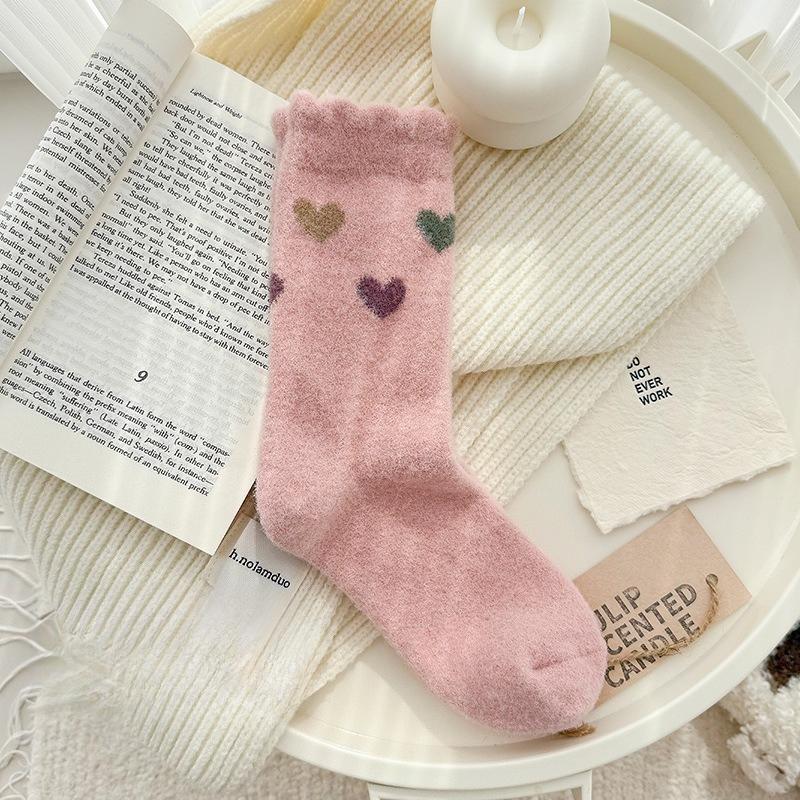 

Толстые, Пушистые, Мультяшные Теплые Носки в Форме Сердечек для Маленьких Девочек на Осень и Зиму, Домашние Теплые Носки для Сна 1 pair