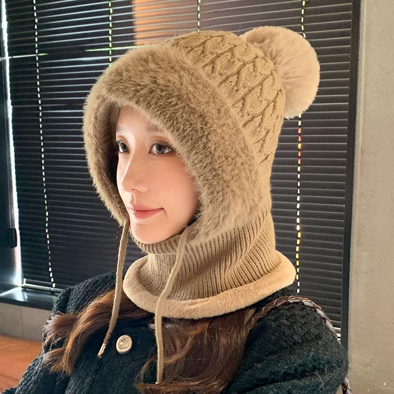 

Маска-шарф, интегрированная вязаная шапка, осенне-зимний холодостойкий шарф, цельная шерстяная шапка, уличная бархатная теплая шапка с защитой ушей one size хаки