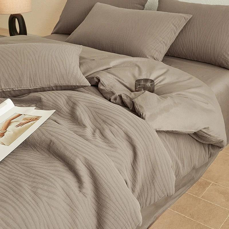 Light Luxury Soft Thick 100% Cotton Flat Sheet Sets Satin Jacquard Silky Bedding Set for Seasons Single Double Bed Comfort Set