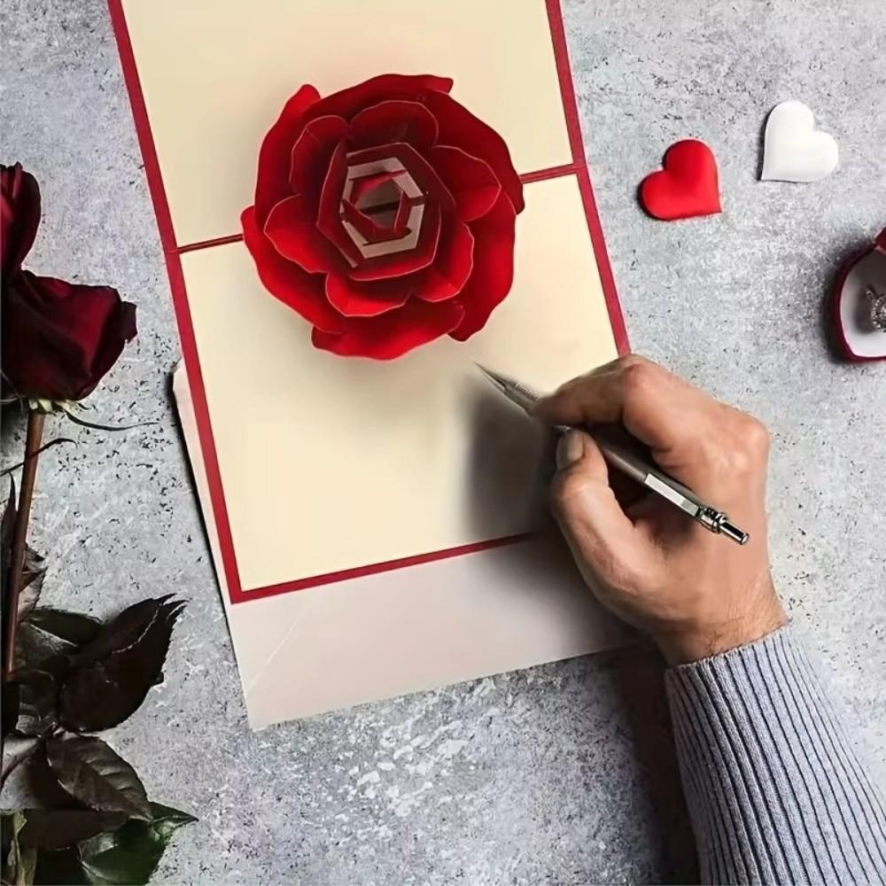 Pop-Up Design 3D Pop-Up Rose Card Rose Wedding Greeting Card Mother'S Day