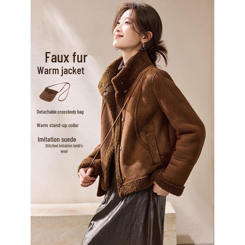 

Короткая куртка с воротником-стойкой из искусственной овечьей шерсти L