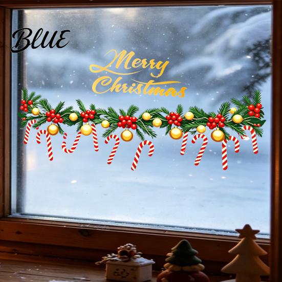 Versatile Home Party Decorations Merry Christmas Window Clings Cute Garland Stickers with Candy Canes Balls Berries Clings Decals for Glass,
