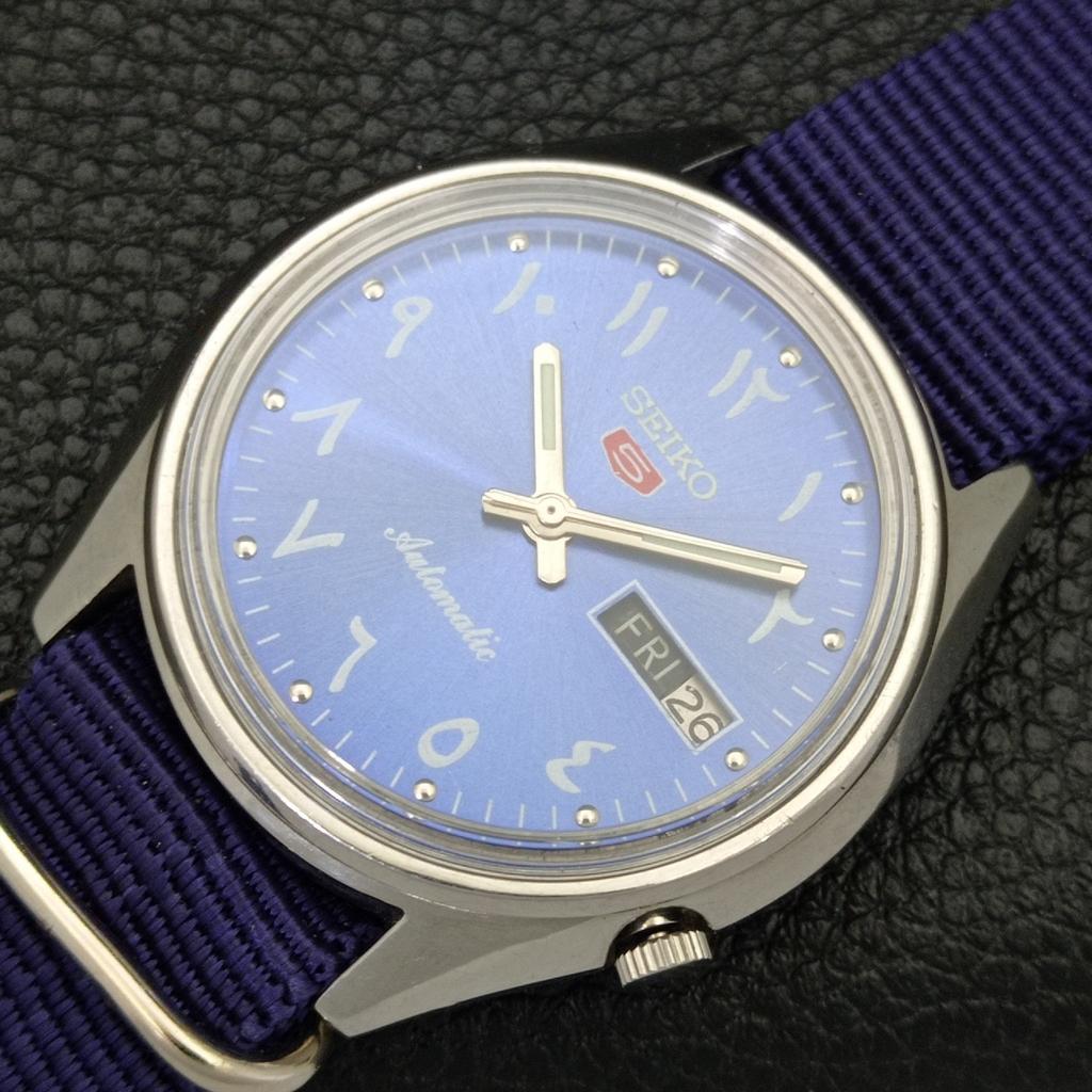 Seiko 5 AUTOMATIC 7019A VINTAGE JAPAN MENS ARABIC BLUE DIAL WATCH A701457-5 R206b-a701457
