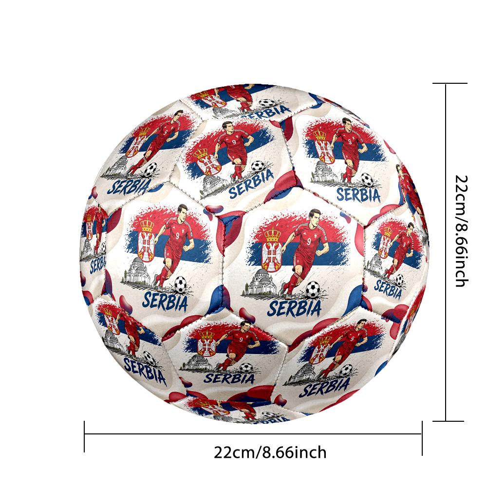 Serbia Printed Size 5 Soccer Ball Wear Resistant Standard Adult Training Football Fan Gift for Indoor Outdoor Match Sports