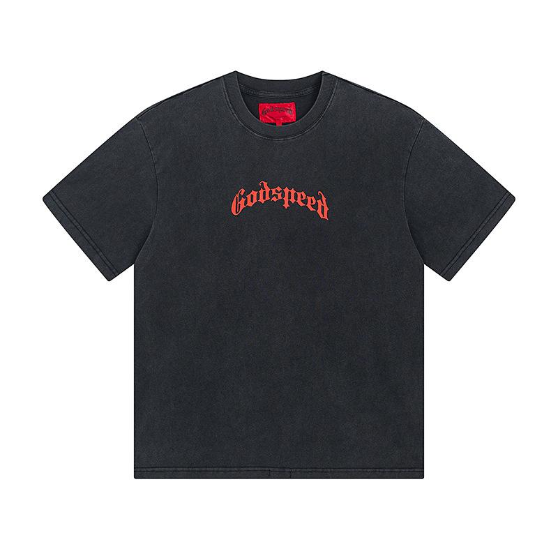 Cross-border trendy brand GS Skull Band Alphabet Printing Washing Water Short Sleeve Loose T-Shirt Men's and Women's High Street Retro Half Sleeve