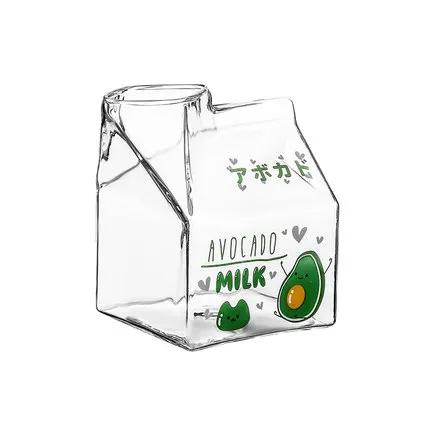

380ml Kawaii Square Milk Carton Glass Cup Heat Resistant Cute Strawberry Peach Breakfast Cup Pudding Cup Milk Bottles 380ml авокадо