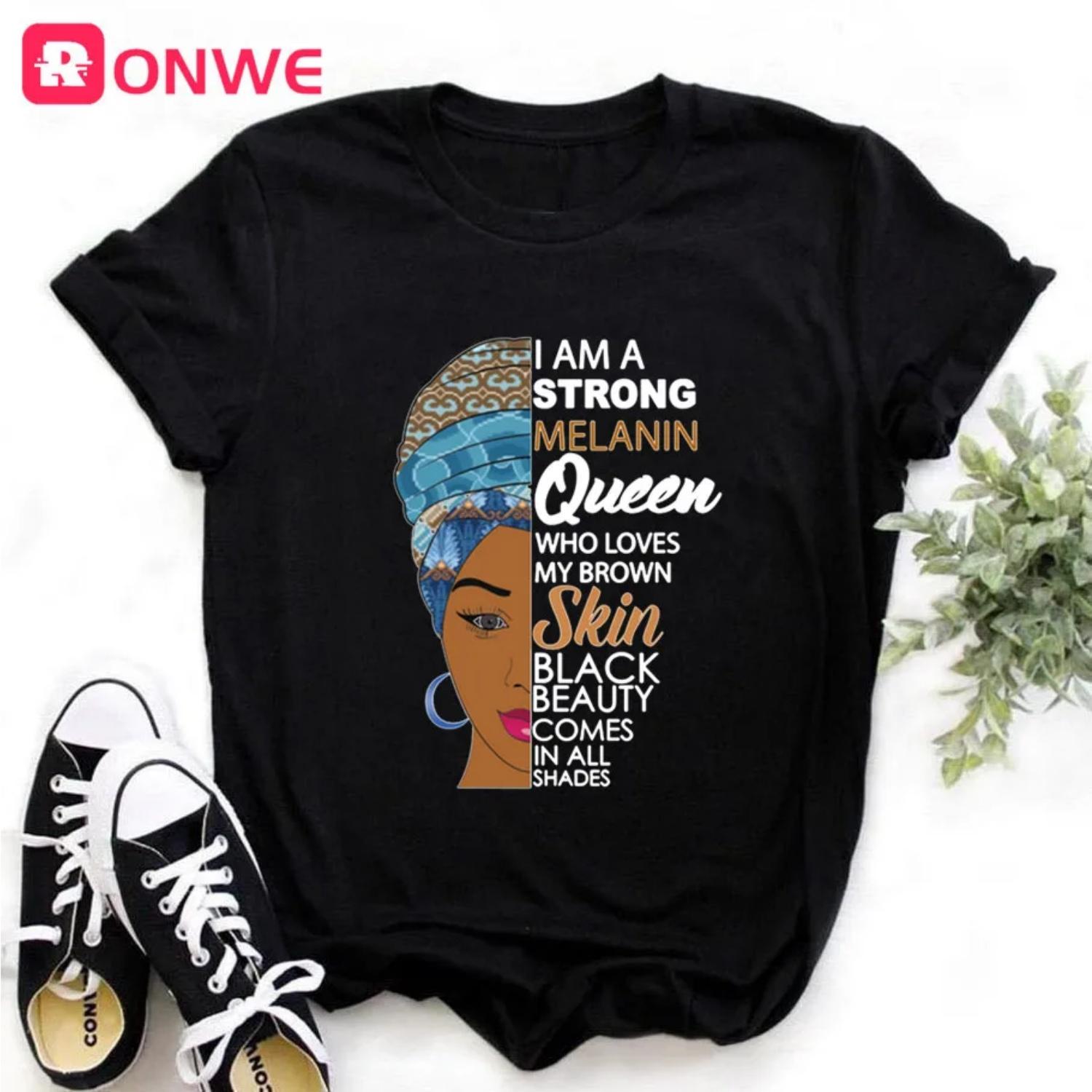 

Женская футболка с меланином Girl I Am A Strong Melanin Queen Футболка African Black Girl History Month 90s Clothing, Прямая поставка S чёрный