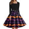 Women's Fashion Square Neck Casual Slim Halloween Printed Long Sleeve Dresses