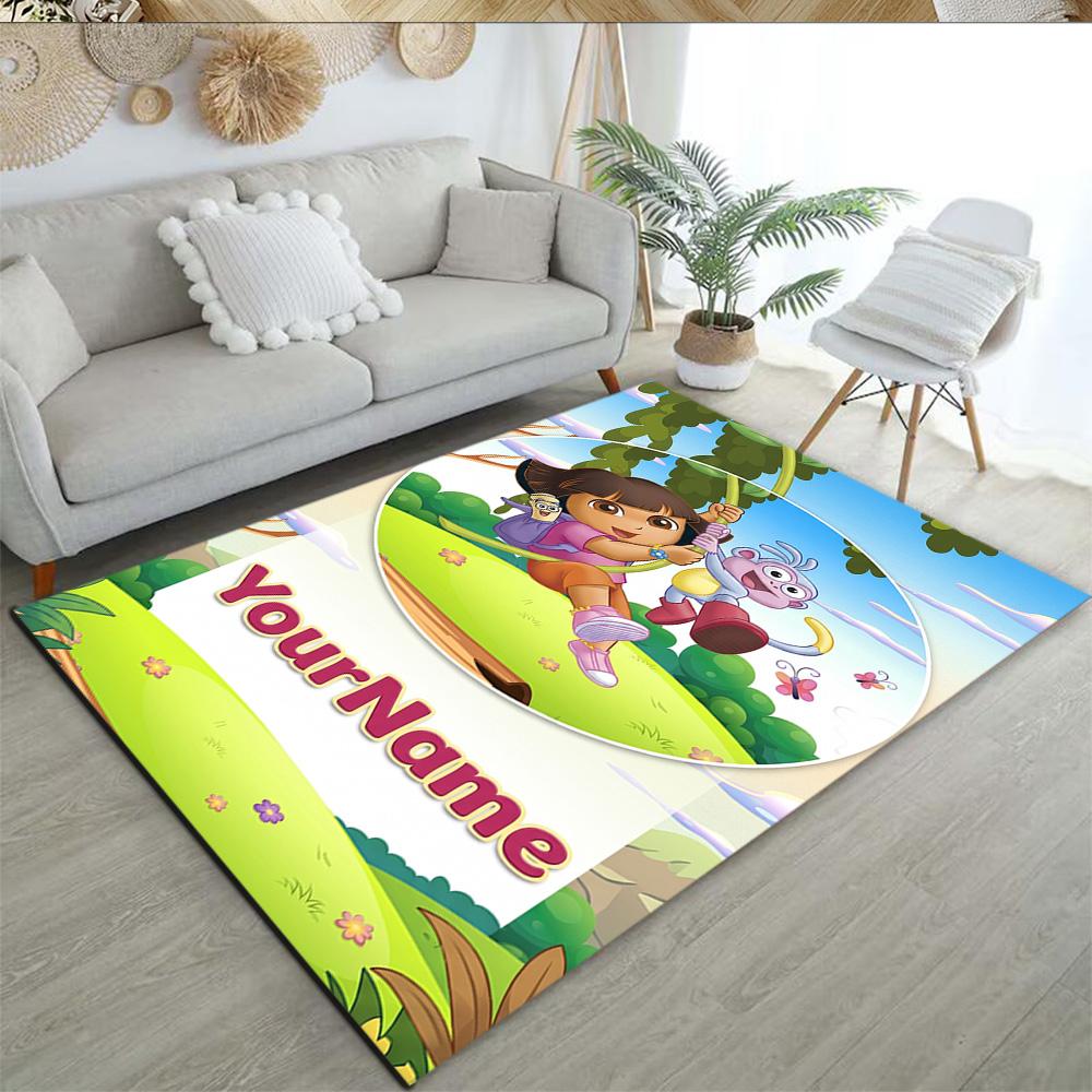 Dora Explorer Customizable Name Area Rug Design for Playrooms Balcony Bedrooms Hallway Antislip Carpet Office home decor Best for Christmas