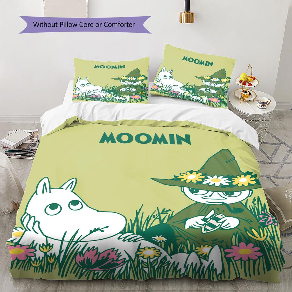 Moomin Pattern Bedding Home Decoration Birthday Gift ( 1 duvet cover + 2 pillowcase, without core),fan merchandise.
