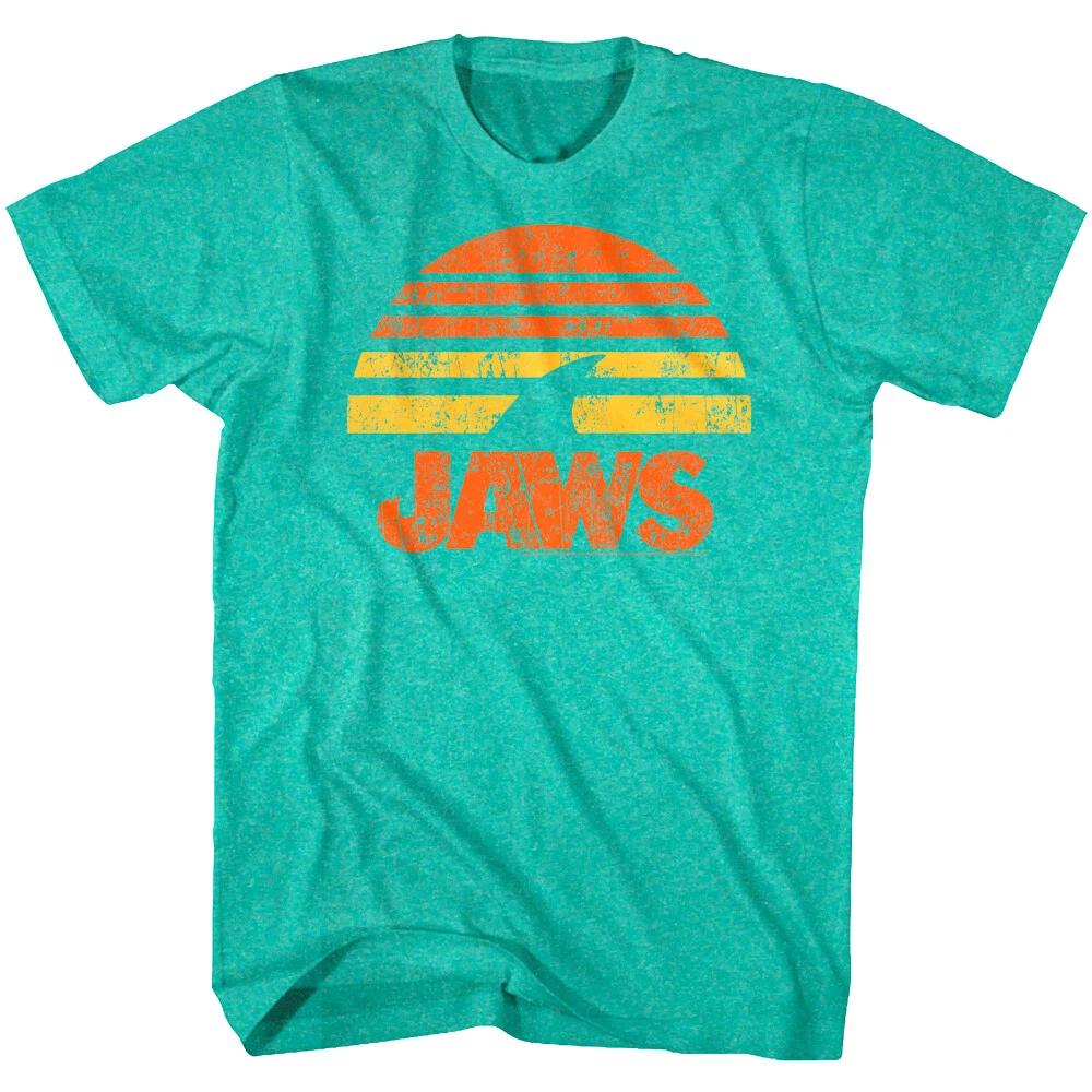 Jaws Vintage Movie Shark Fin Sunset Logo Men s T Shirt Ocean Attack Green Top M