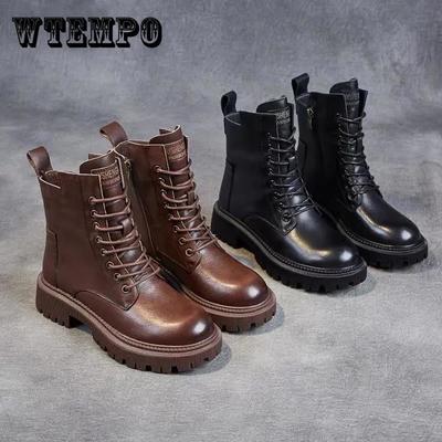 Size35-40 Klobige Motorradstiefel für Damen Herbst 2021 Mode Runde Zehen Schnürstiefeletten Damenschuhe