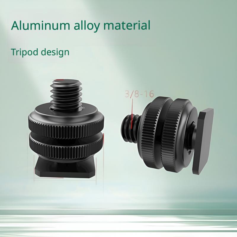1/4 Camera Hot Shoe Mount with 3/8 Cold Shoe Adapter, 5/8 Adapter Base & Tripod Head Extension Screw for Flash Stand Base