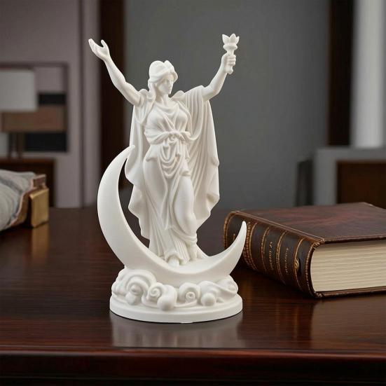 3D Printed Greek Goddess Figurine, Crescent Goddess Statue, Resin Sculpture Ornaments for Home Office Desktop Bookshelf Decorations