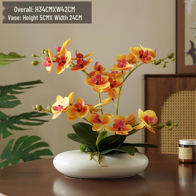 Realistic Phalaenopsis Artificial Flower Centerpiece for Dining Table with Vase