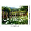 2D Countryside Landscape with Daisies and Wooden Fence Photography Background