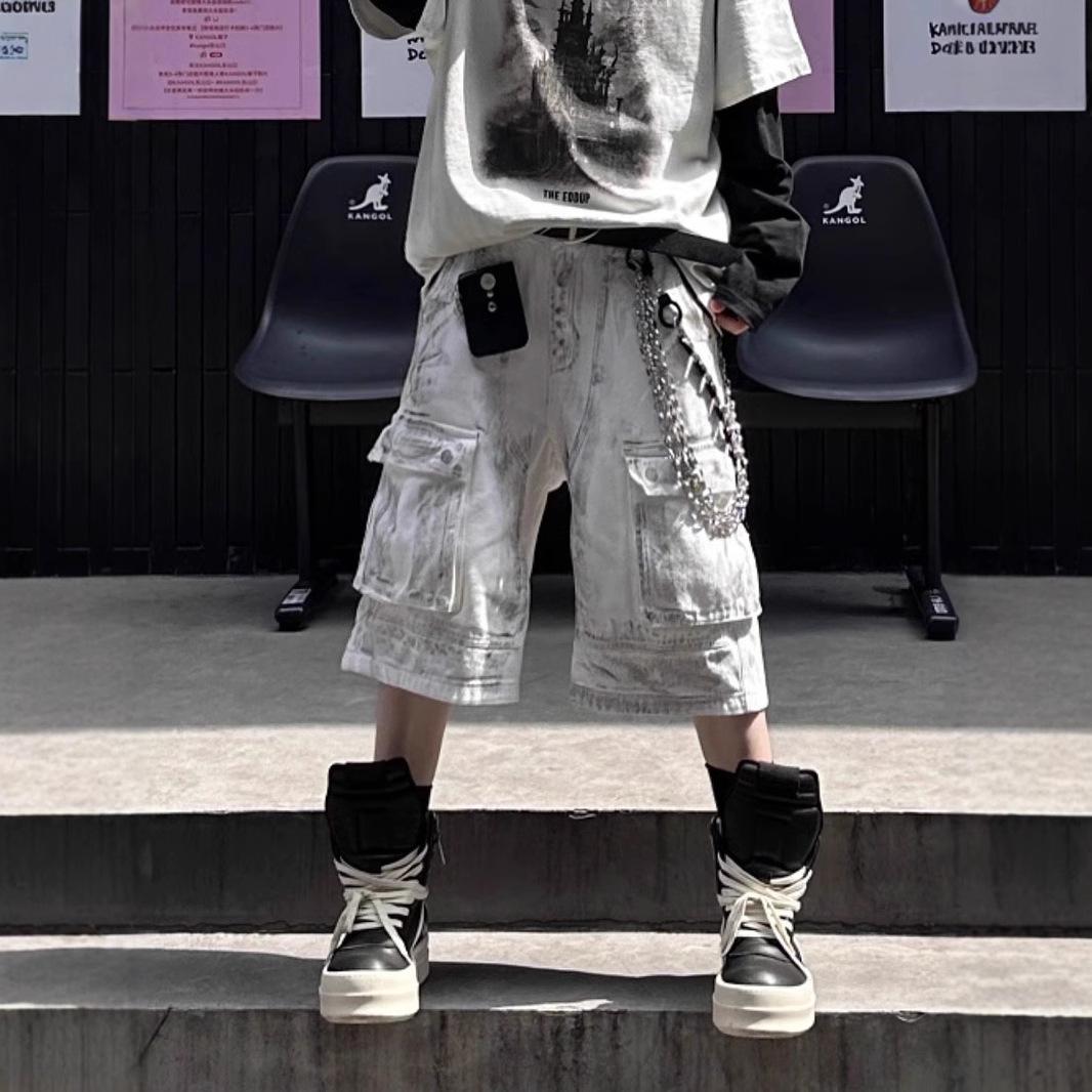 

Мужские американские уличные белые джинсовые шорты в стиле рабочей одежды с потертостями, многокарманные, свободного кроя, прямого покроя 2XL белый