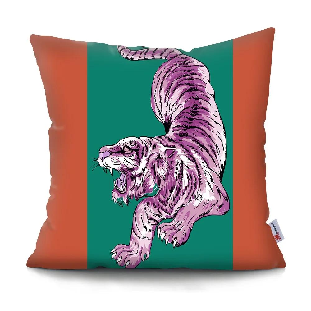 Simple Retro Tiger Head throw pillow cover with short plush print for living room sofa decoration cushion cover pillow covers