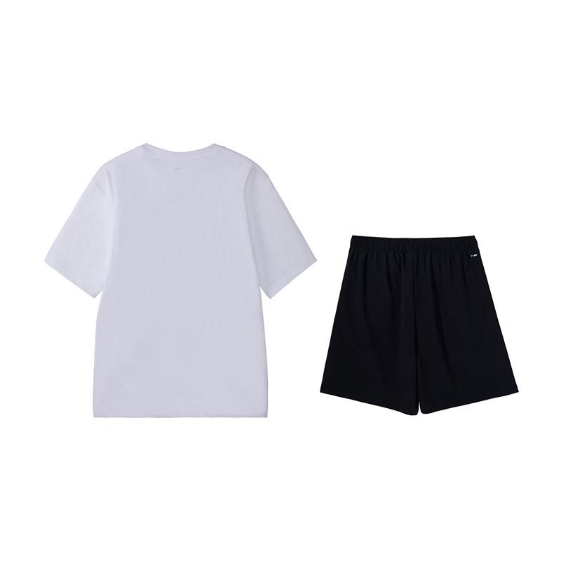 Li-Ning Fashion Loose Breathable Short Sleeve Top Comfortable Shorts Casual Sports Suit Men sets White Black W773-2+V236-1