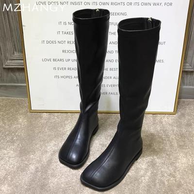 Mode Frauen Hohe Stiefel Wohnungen Leder Schuhe Winter Neue Designer Karree Schuhe Frauen 2024 Trend Schnee Stiefel Gemütliche Walking mujer Botas