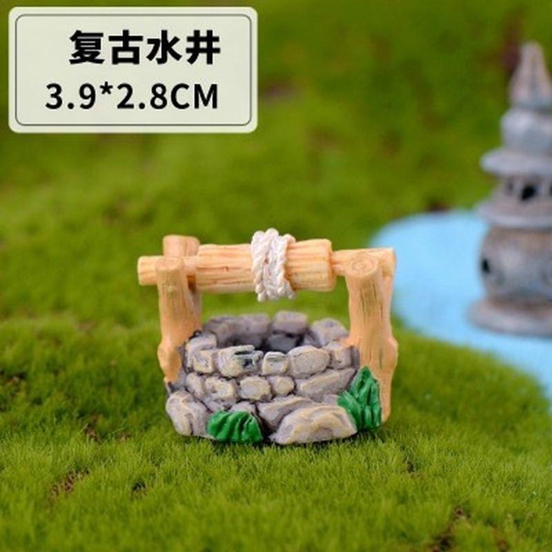 2Pcs Micro Landscape Retro Water Well Resin Ornament Aquarium Tank Decoration Landscape Water Well Ornament Flower Pot Decor