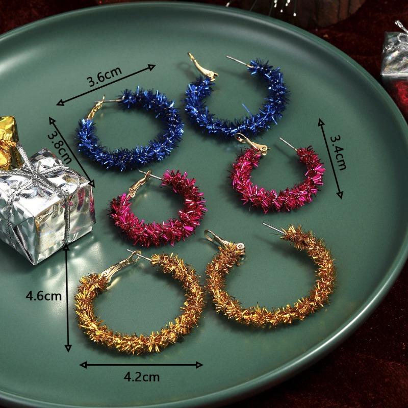Hot Sale Christmas Earrings Combination Ribbon Wrap Ring Red Yellow Green Festive Festive Women's Stud Earrings