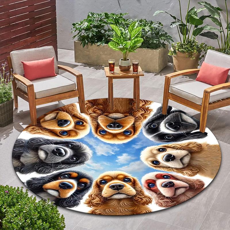 1 Stück Süßer Haustier Chihuahua Border Collie Aufdruck runder Teppich, Fußmatte für Zuhause, Outdoor-Reiseschutzteppich