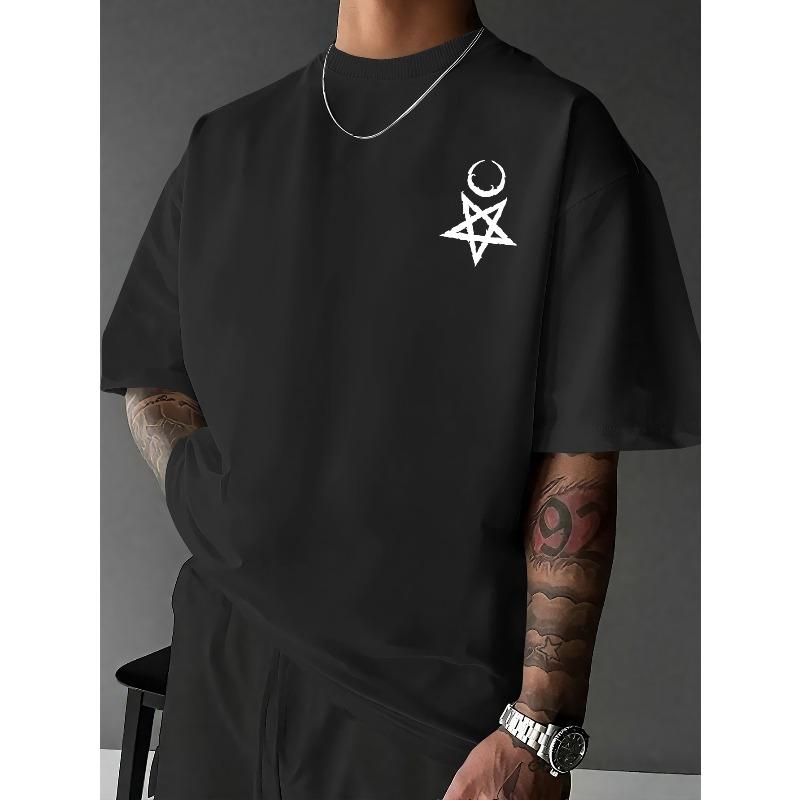 European Size Men's Dark Occult T-Shirt with Spell Chants & Wizard Rune Print - Loose Fit Casual Summer Tee Suitable for Daily Wear & Gothic Outfits