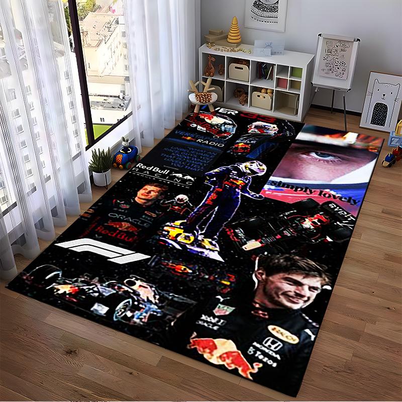 F1 Racing Theme Collage Rug" Non-slip Rug Suitable for Living Room and Bedroom Sofas.