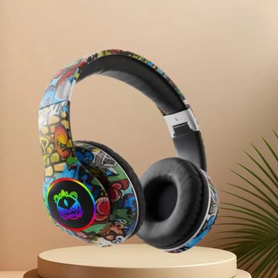 Austiņas Bluetooth 5.1 Wireless Gamer Graffiti austiņas ar mikrofonu RGB LED apgaismojumu bērniem PC Gamer austiņu atbalsta TF karte