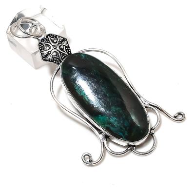 Natural Azurite Malachite Gemstone 925 Sterling Silver Pendant 3.03" E7v82