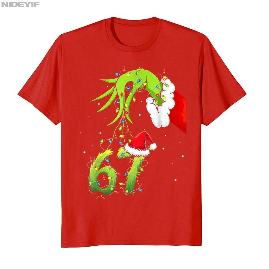 Funny Six Seven 6 7 Meme 67 Xmas Hand Christmas Costume T-shirt For Men Women 100% Cotton T Shirts Short Sleeve Tops 1030-1