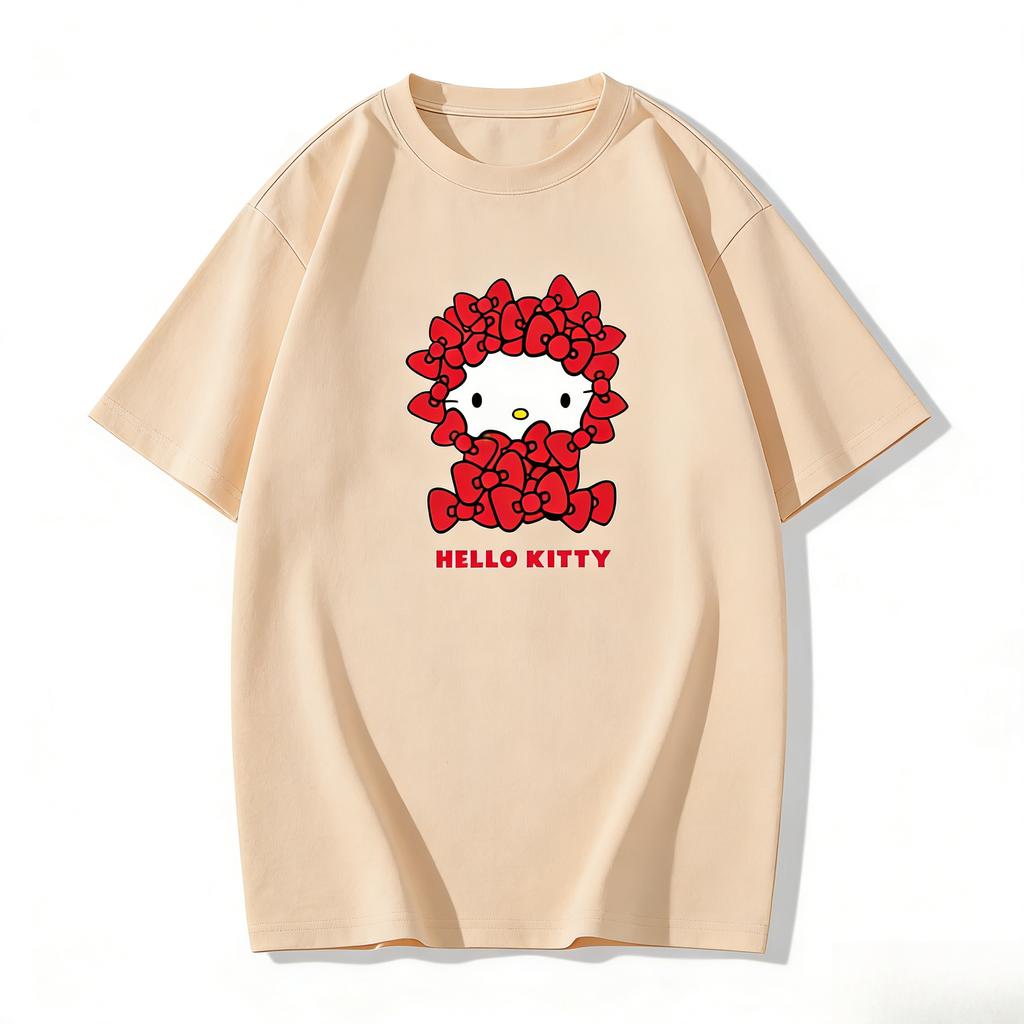 2026 New Hello Kitty Tee Soft Cotton Short Sleeve Crew Neck Cute Print Lightweight Summer Top for Women Daily Casual Wear