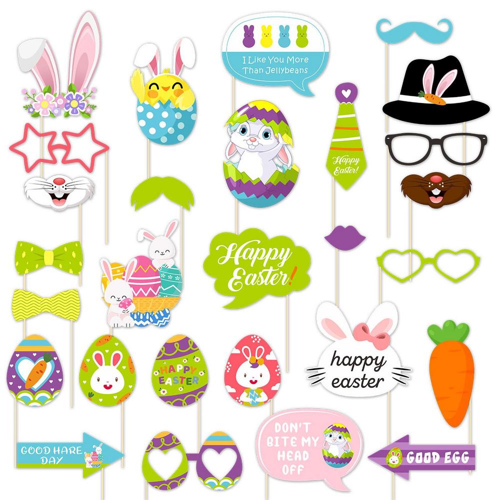 Easter Photo Booth Props 28PCS Egg Bunny Selfie Photobooth Props Party Favors Supplies For Kids And Adults Easter Decorations