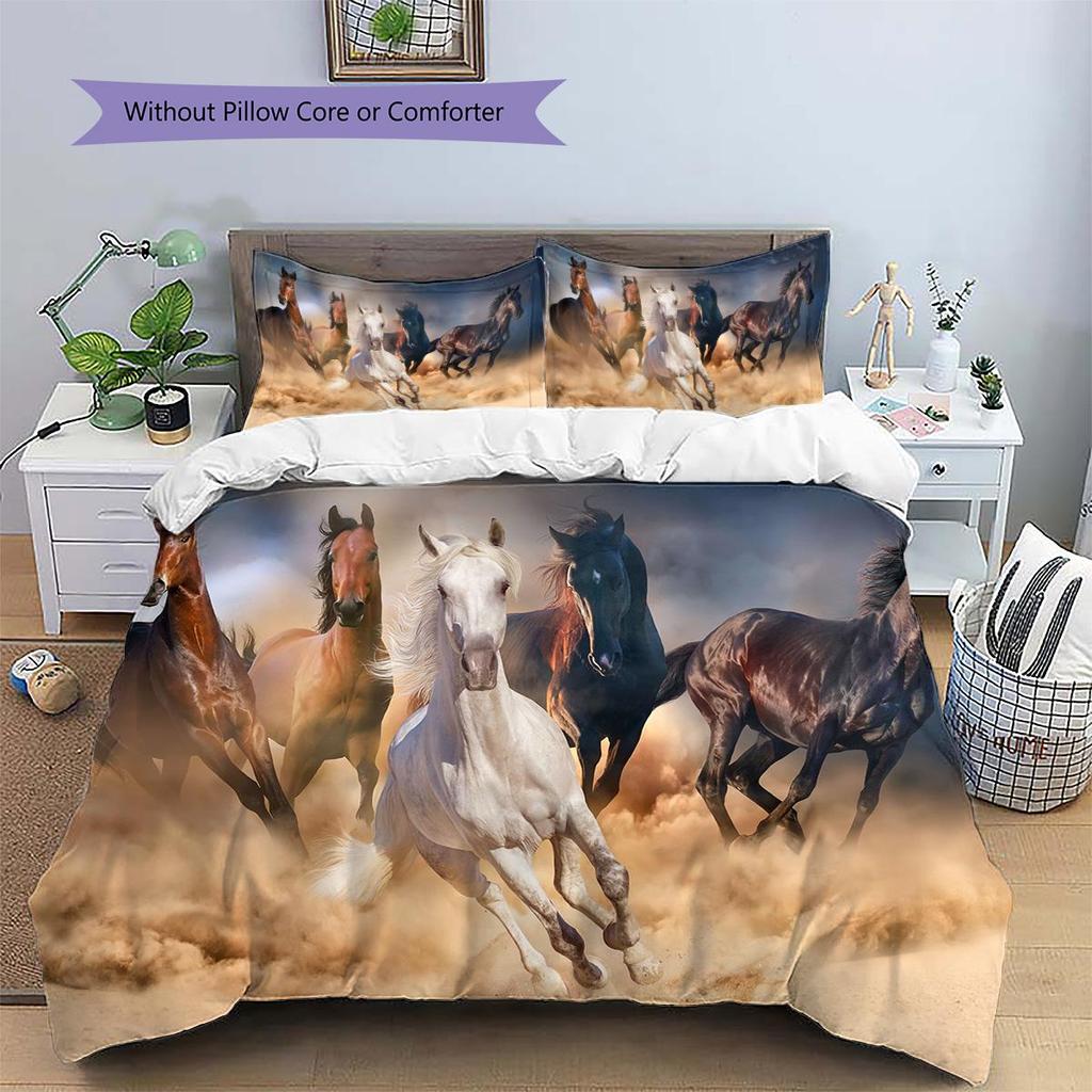 1PC Horse Bedding Quilt Set Quilt Cover Pillowcase Home Decoration Birthday Gift (1 * duvet cover + 2 * pillowcase, without core)