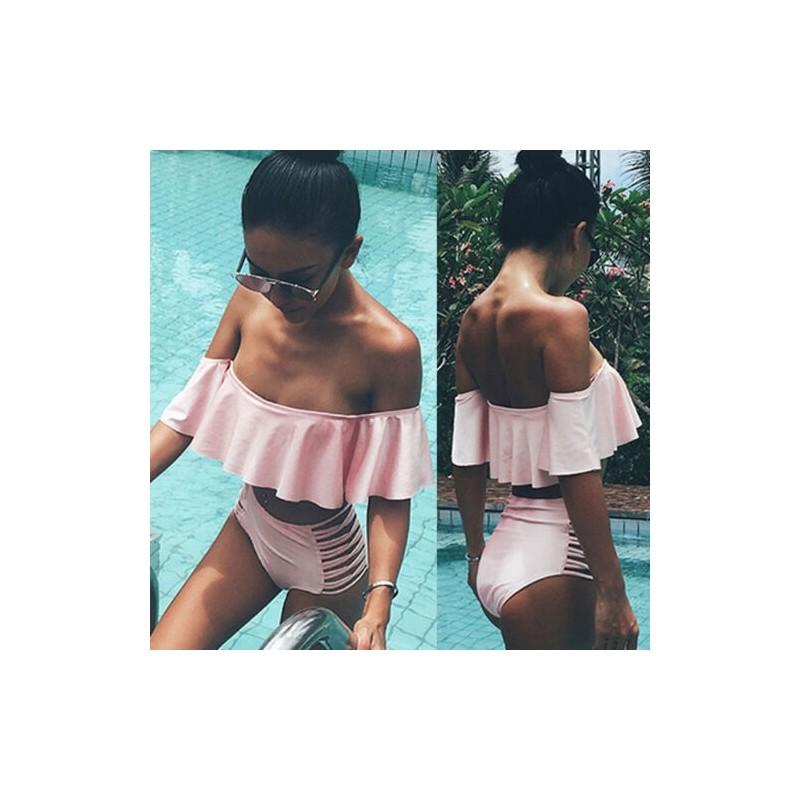 Elegant Women Bikini Push-up Ruffle Off Shoulder Swimwear Swimsuit Padded Bathing Suit
