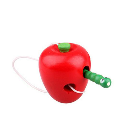 Детская деревянная игрушка-шнуровка «Фрукты» для развития координации рук и глаз: Набор «Червь и Фрукт»