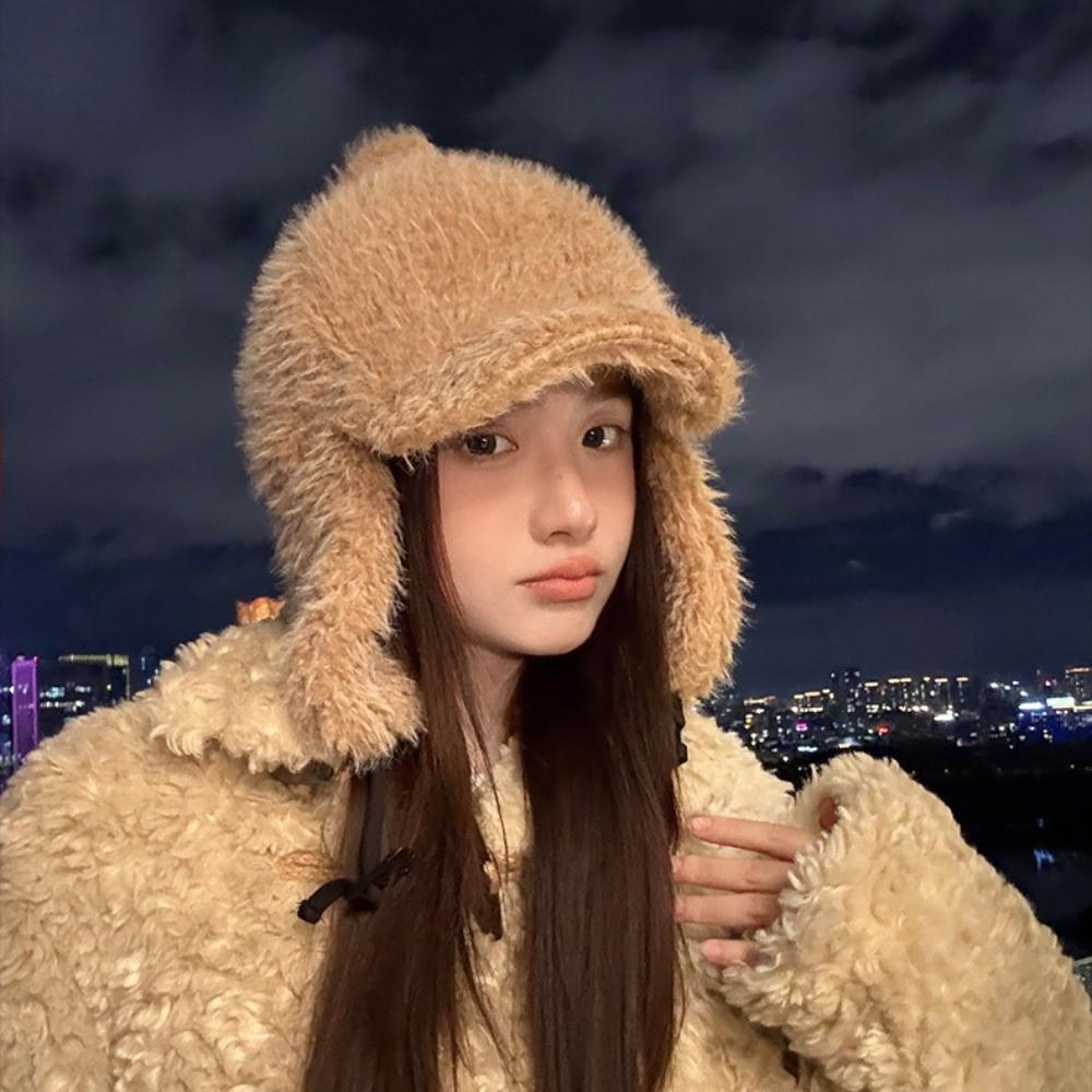 Fluffy Winter Cap Plush Plush Hat Cozy Ear Protection Hat  for Women