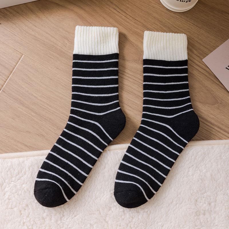 

Красные носки, женские флисовые утолщенные петлевые носки, модные носки до середины икры для осени и зимы, теплые полосатые носки, универсальные носки для дома 1 pair чёрный